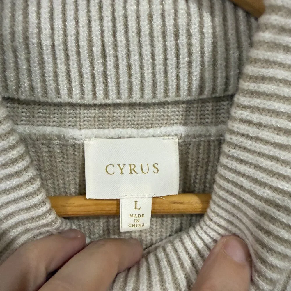 cyrus ribbed mock neck sweater in light tan size L like new - Picture 4 of 6